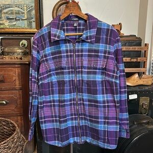 VINTAGE Ralph Lauren CHAPS Purple Plaid Full Zip Shacket RUNS SMALL